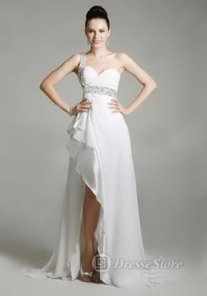 One Shoulder Elastic Woven Satin Empire Sweep Train Dress Pictures, Images and Photos