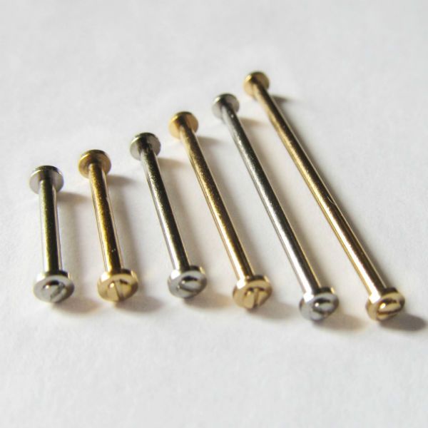 2 x WATCH STRAP SCREW BAR/LUG 1.2mm Diameter Steel or Gold Plate Sizes