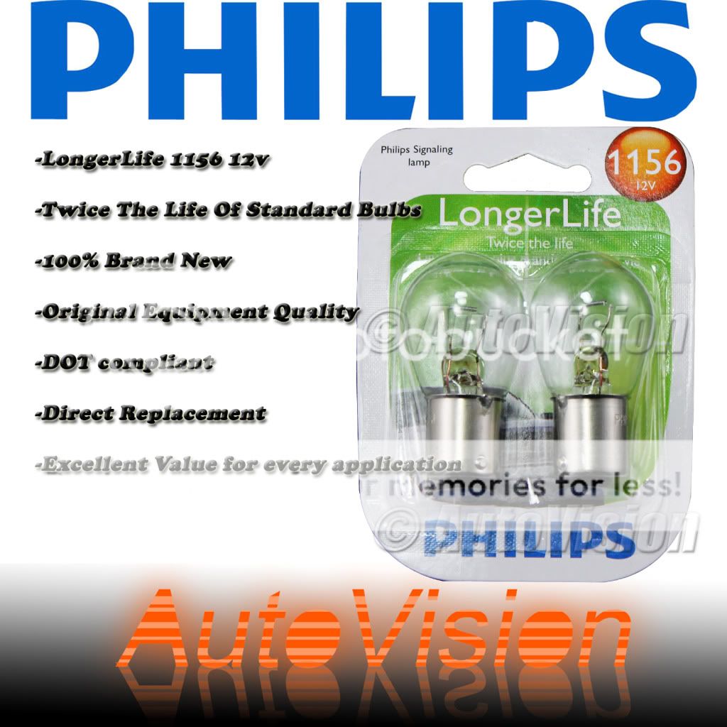Philips Long Life 2 Pieces 1156 Backup Light Stock Color Headlamps Dot