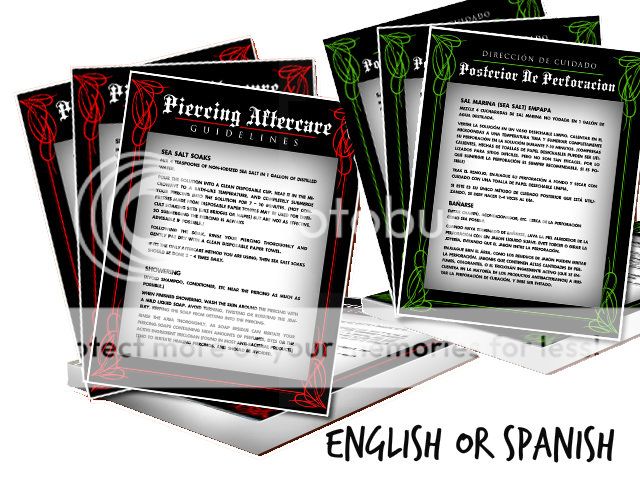 Piercing Tattoo Supplies Consent Forms Aftercare Cards English Spanish
